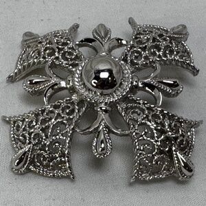 Vintage Trifari Crown Maltese Cross Brooch Silvertone Elegant